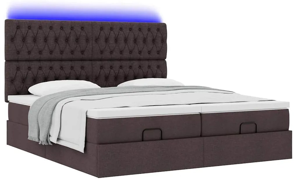 Estrutura de cama otomana com colchões tecido castanho escuro