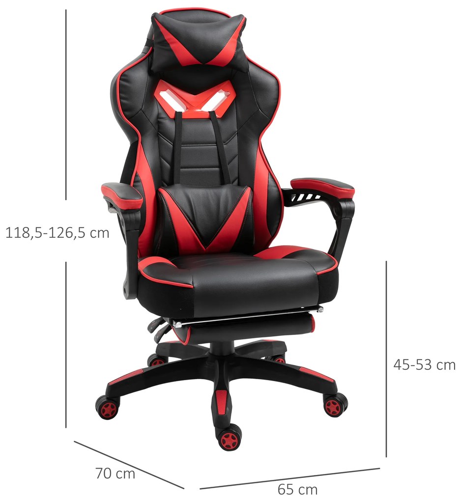 Cadeira de escritorio gaming ergonômica Altura Ajustável reclinável com apoio para pés Vermelho e Preto