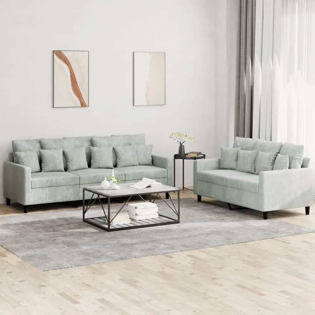 vidaXL 2 pcs conjunto de sofás com almofadões veludo cinzento-claro