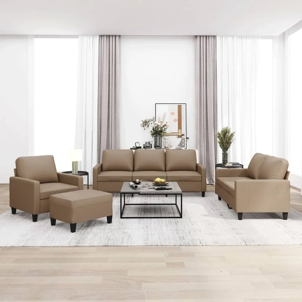 vidaXL 4 pcs conjunto sofás c/ almofadões couro artif. cor cappuccino
