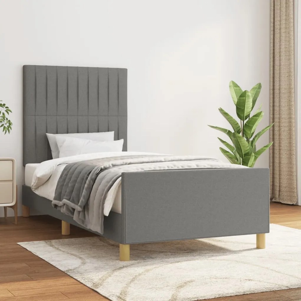 Estrutura de cama sem colchão 90x200 cm tecido cinzento-escuro