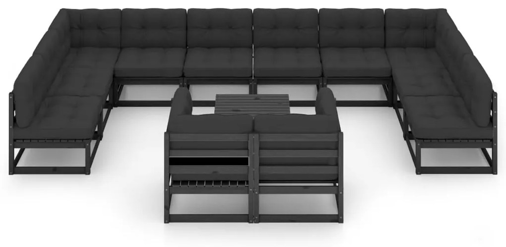 13 pcs conjunto longue jardim c/ almofadões pinho maciço preto