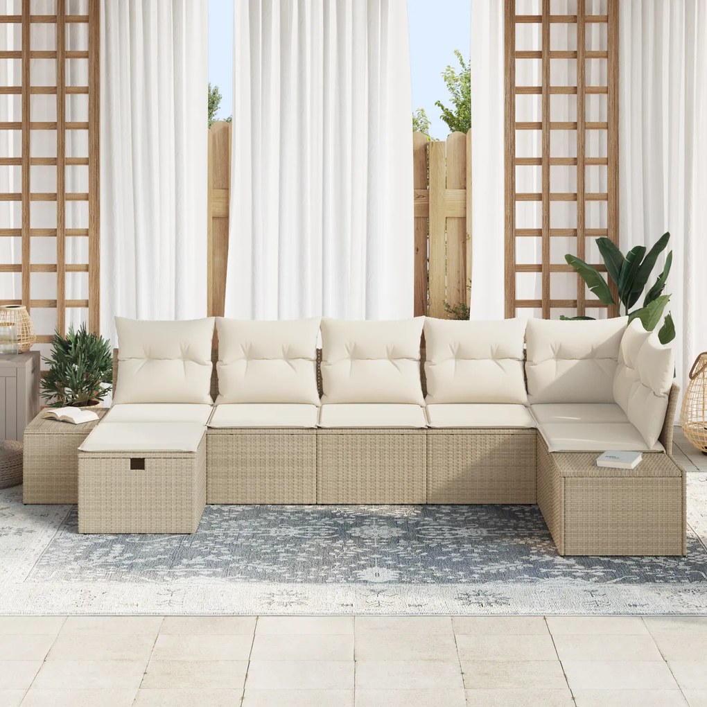 Conjunto de Sofá de Jardim de 7 Peças com Almofadas de Rattan Bege