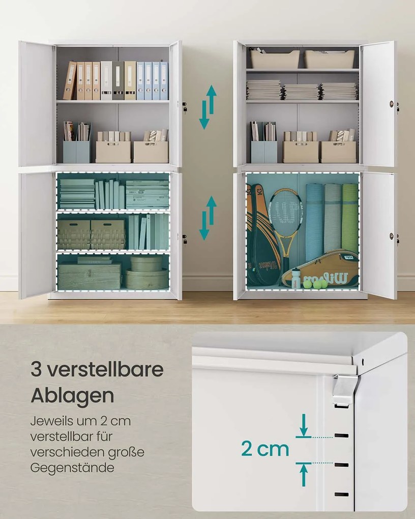 Armário de arquivo com 4 portas e 5 prateleiras, 40 x 80 x 180 cm, cinzento mate