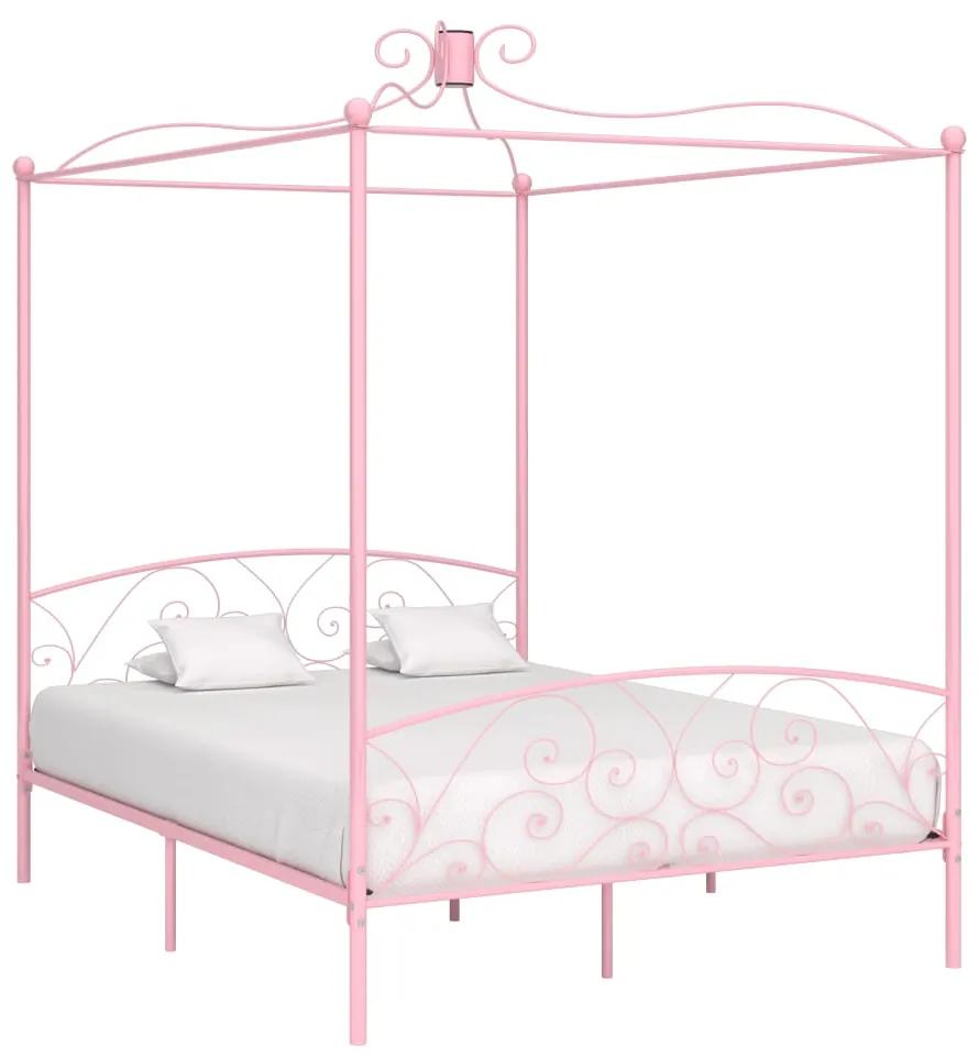 284491 vidaXL Estrutura de cama com dossel 180x200 cm metal cor-de-rosa