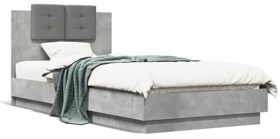 vidaXL Estrutura cama c/ cabeceira/luzes LED 100x200 cm cinza cimento