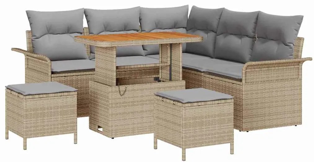 Conjunto de Sofá de Jardim vidaXL 8 Peças com Almofadas Bege Rattan Si