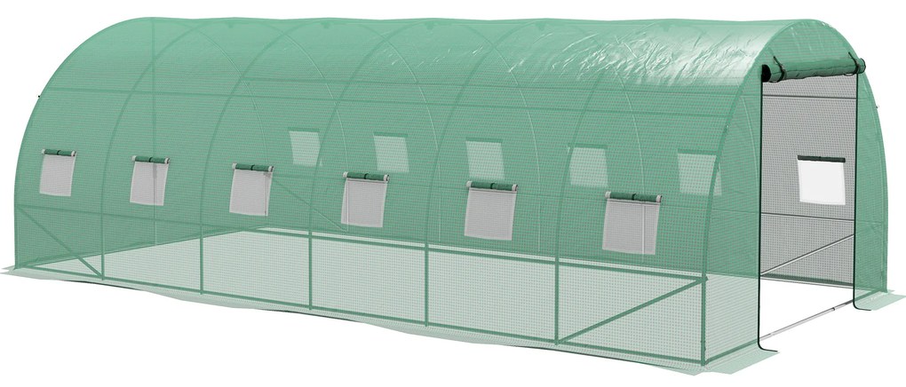 Outsunny Estufa tipo Túnel 6x3x2 m com Sistema de Irrigação 12 Janelas com Malha e 1 Porta de Enrolar Estufa de Jardim Verde