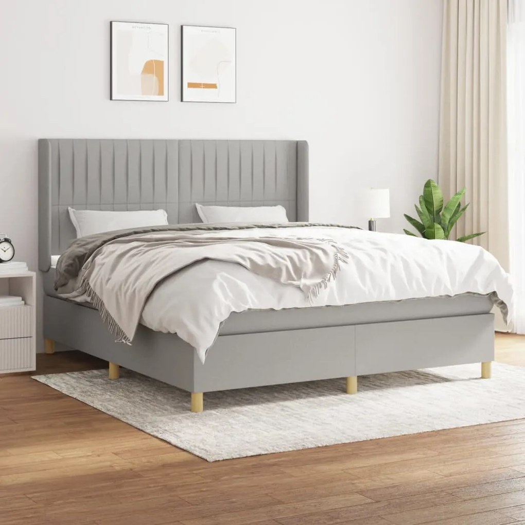 vidaXL Cama com molas/colchão 160x200 cm tecido cinzento-claro
