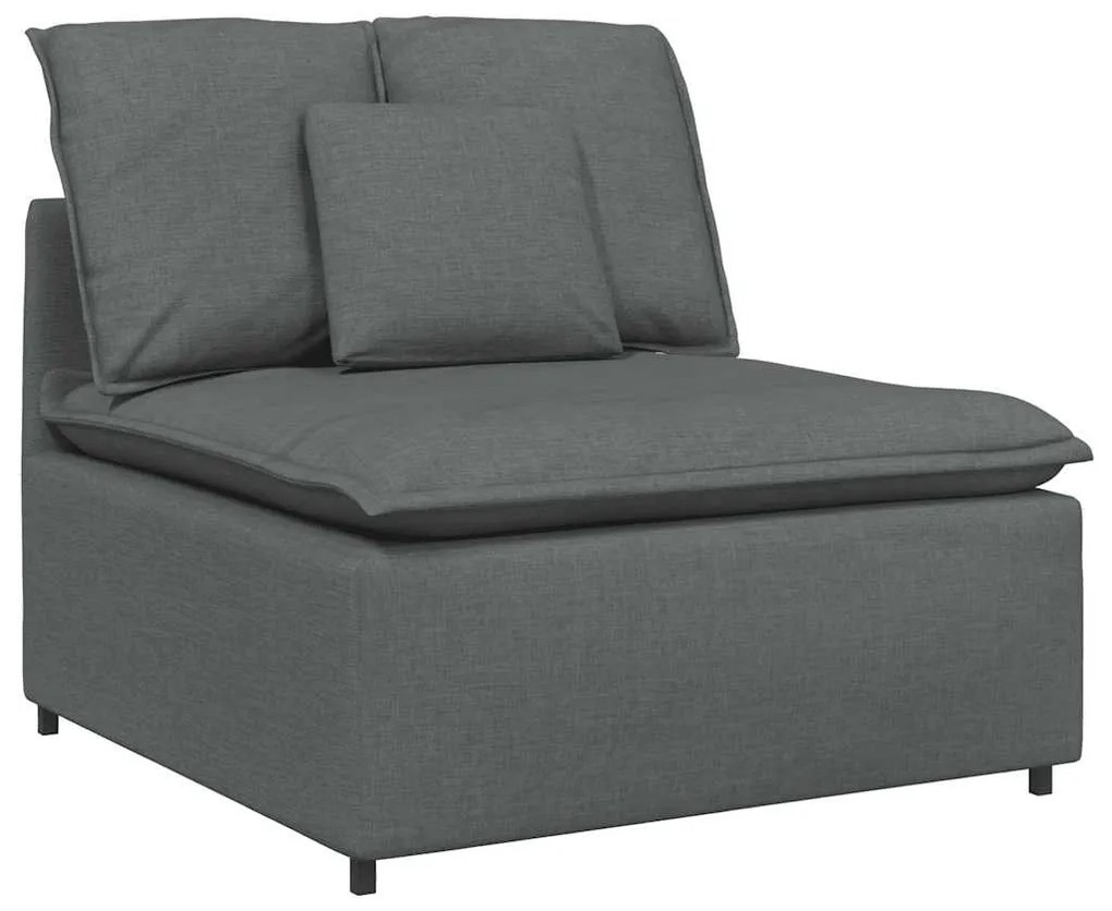 Sofá modular com pufes e almofadas tecido cinzento-escuro