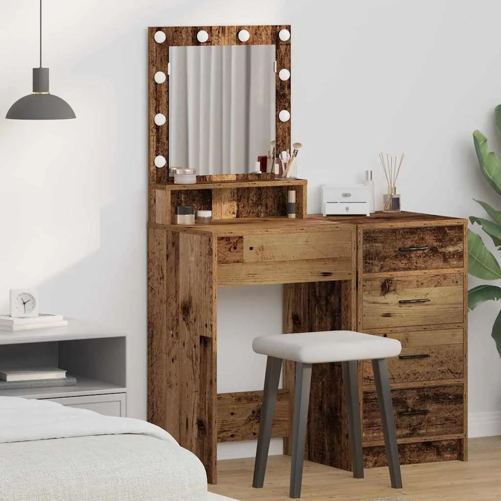 Mesa de Maquilhagem com Luzes LED - Madeira Antiga, 50x41x135 cm
