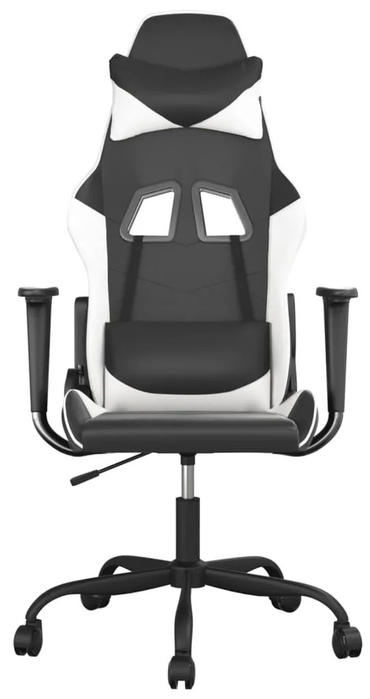 Cadeira gaming massagens couro artificial preto e branco