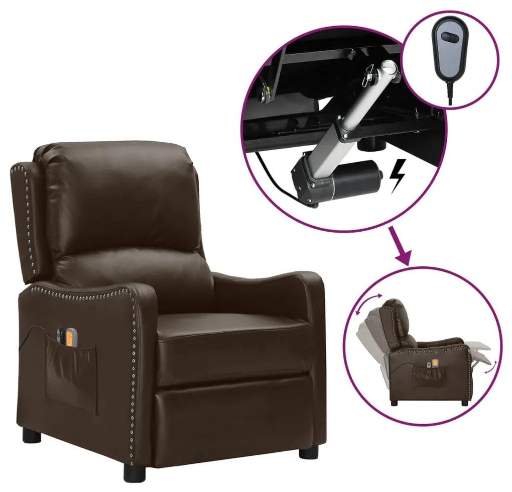 vidaXL Poltrona de massagens elétrica couro art. castanho brilhante