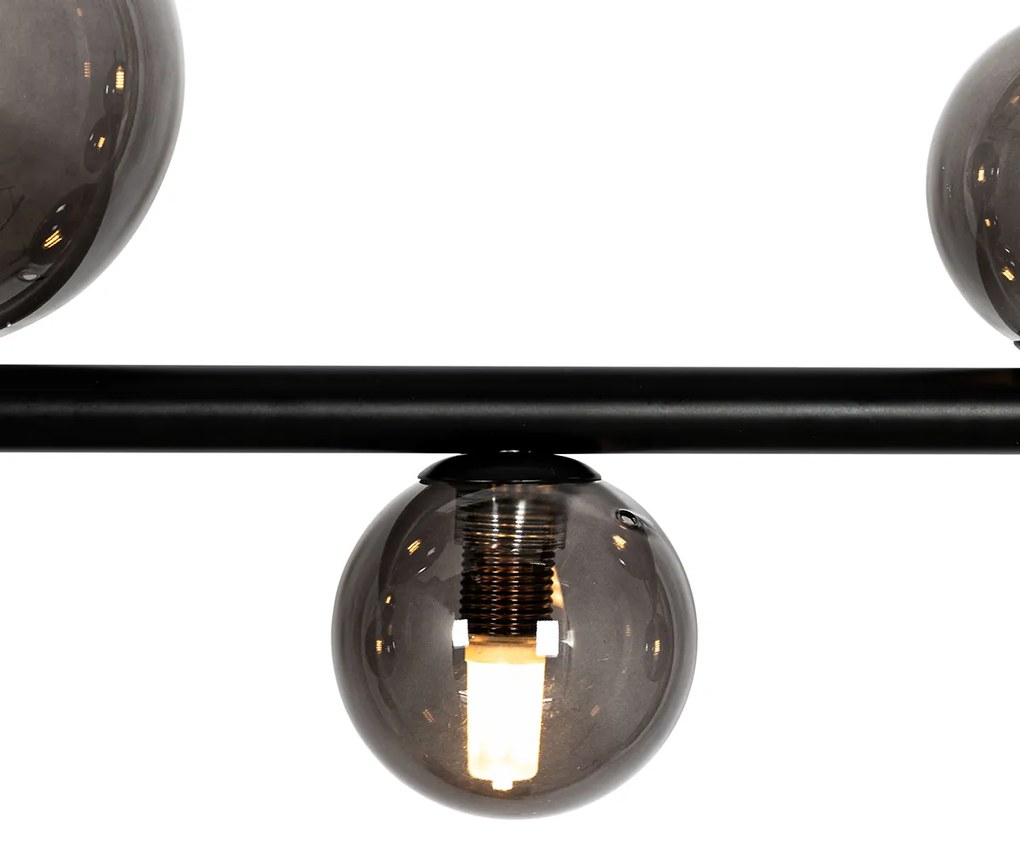 Candeeiro de suspensão preto com vidro fumê oblongo 8 luzes - Monaco Design,Moderno