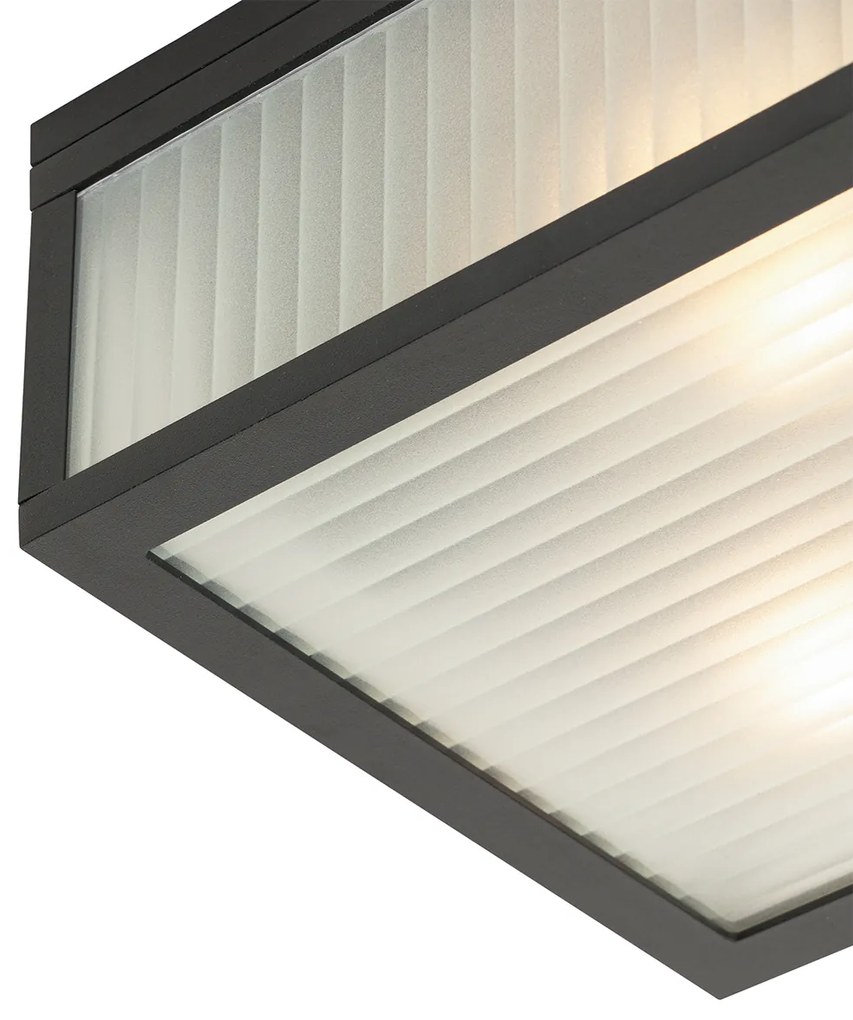 Candeeiro de teto exterior preto com vidro canelado 2 luzes IP44 - Charlois