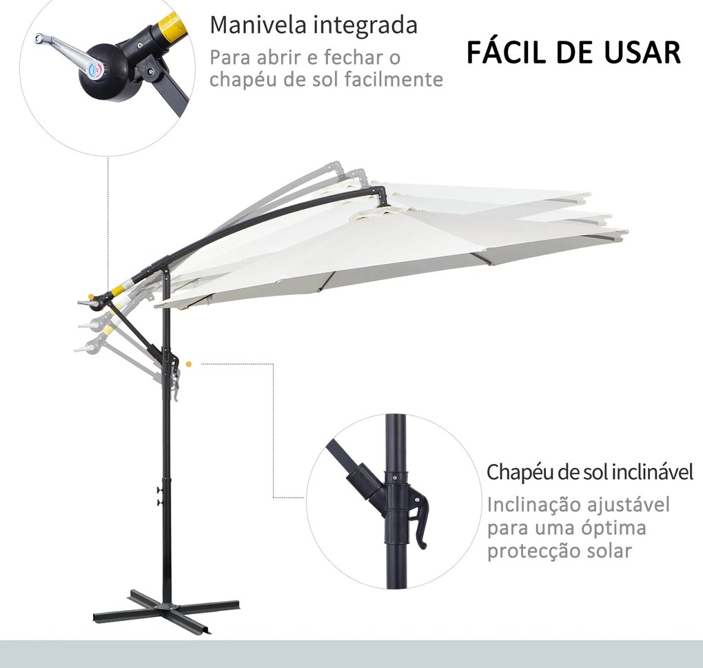 Guarda-Sol Excêntrico Ø295 cm – Proteção Solar para Jardim e Terraço