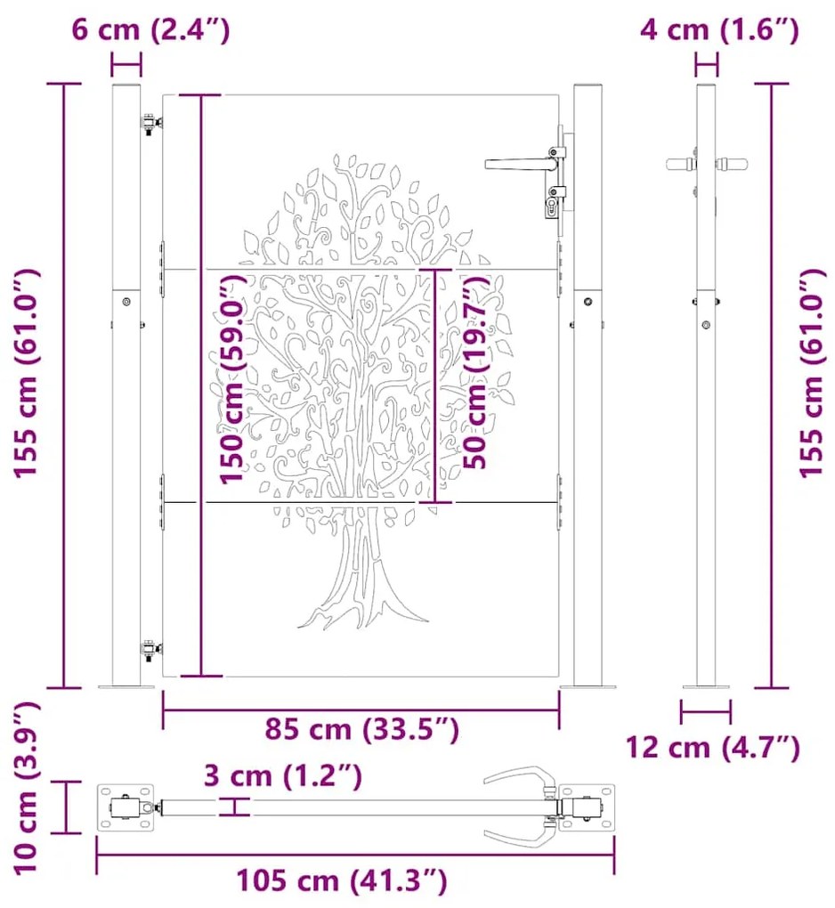 Portão de Jardim Preto 105 x 150 cm Aço com Revestimento em Pó