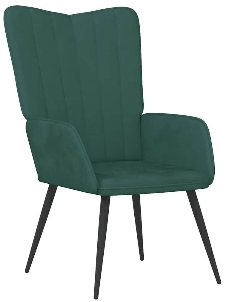 Cadeira de descanso com banco veludo verde-escuro