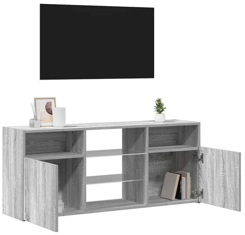Móvel de TV com luzes LED 120x30x50 cm sonoma cinzento