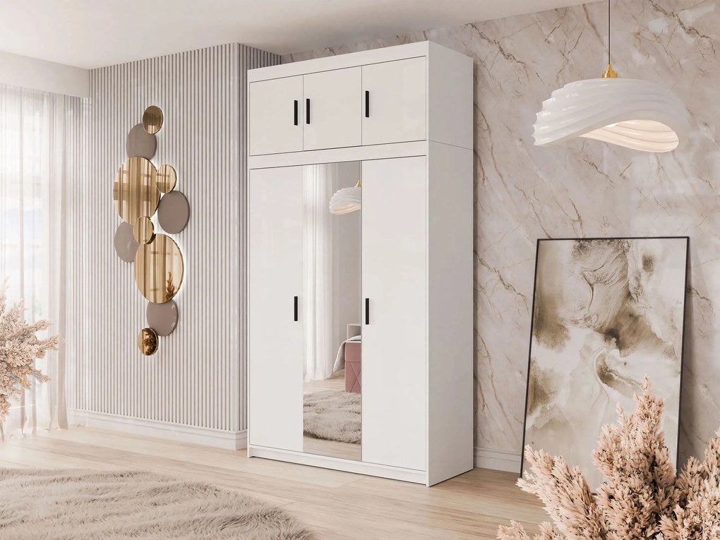 Roupeiro Novduni 105, Branco, 246x133x53cm, 135.1 kg, Portas para roupeiro: Com dobradiças, Número de prateleiras: 7, Número de prateleiras: 7