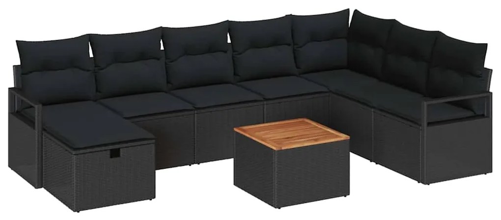 Conjunto de Sofá de Jardim de 9 Peças com Almofadas em Rattan Polímero