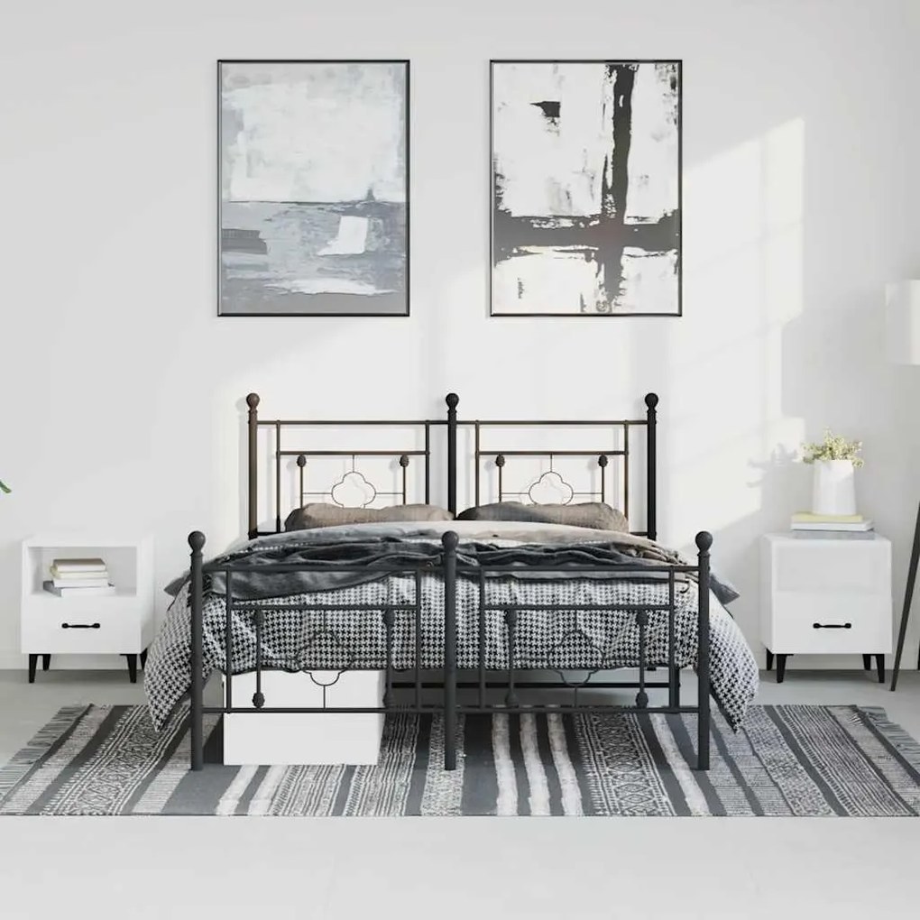 Estrutura de cama com cabeceira e pés 193x203 cm metal preto