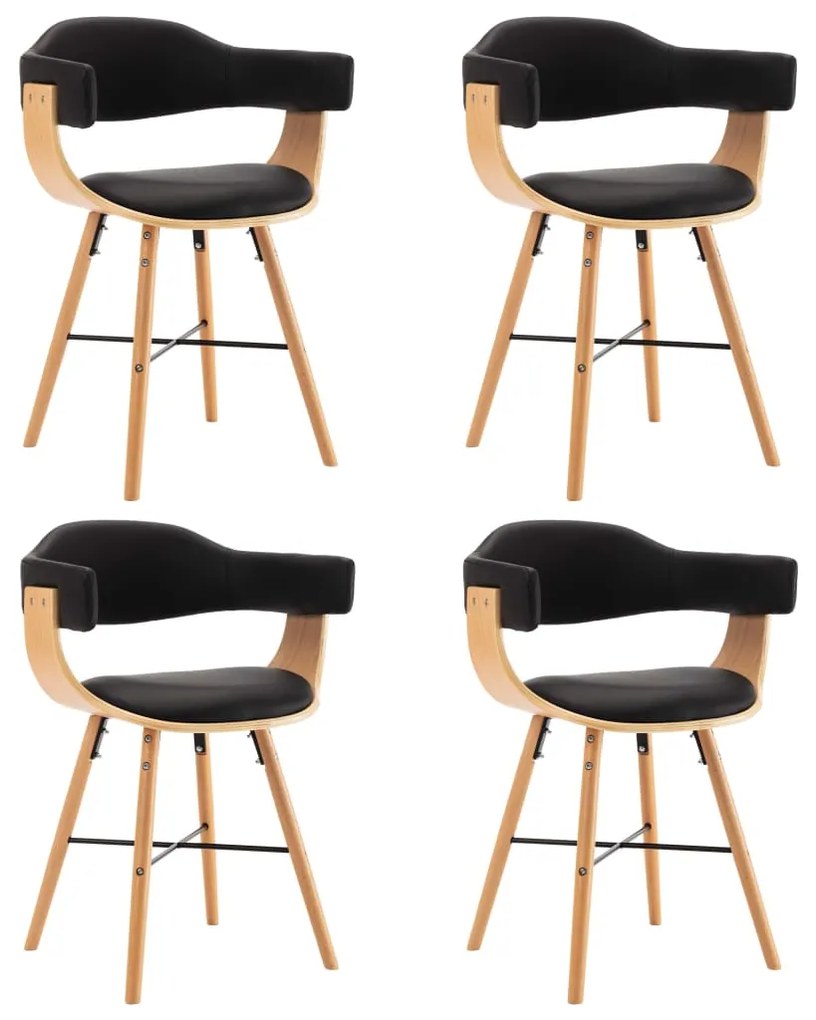 vidaXL Cadeiras de jantar 4 pcs couro artificial preto madeira curvada