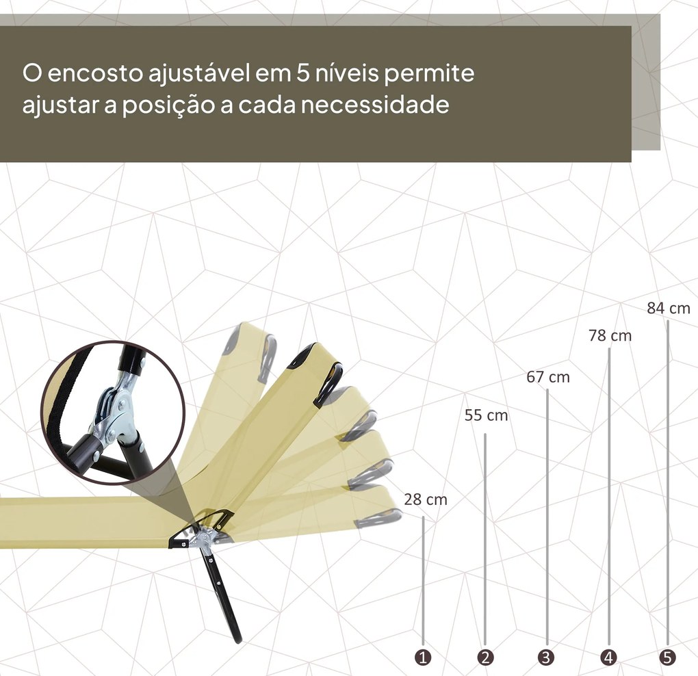 Espreguiçadeira Dobrável Reclinável com Ângulo Ajustável de 3 Posições