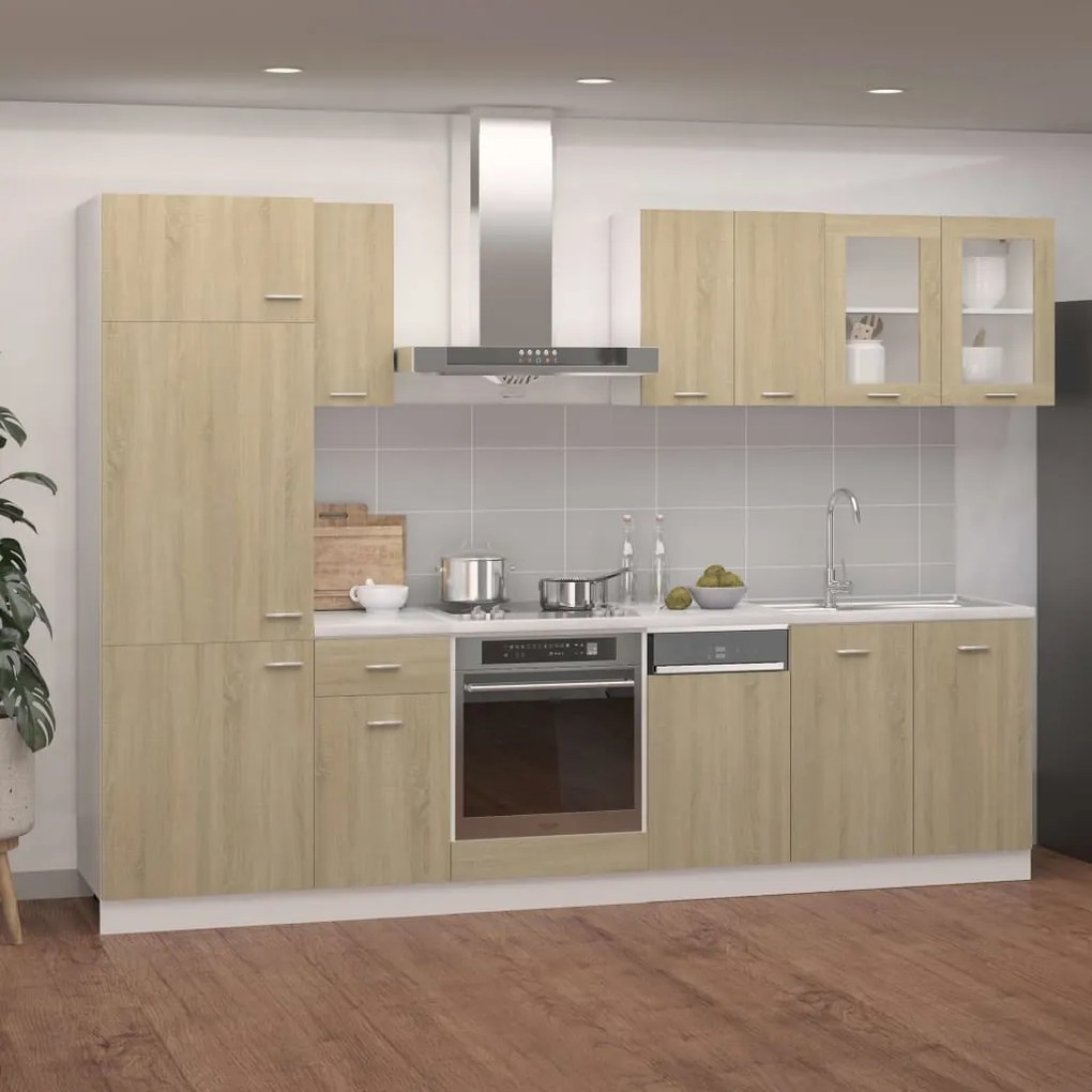 vidaXL 8 pcs conj. armários cozinha contraplacado cor carvalho sonoma