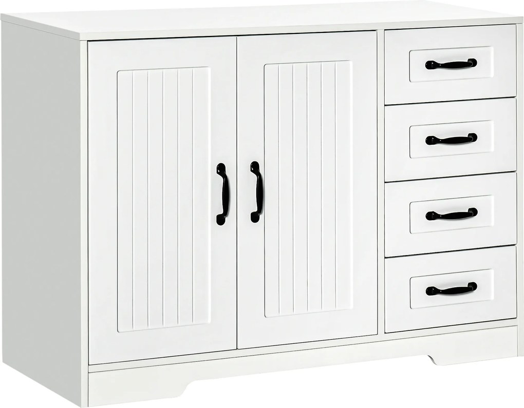 HOMCOM Aparador, Cômoda, Buffet, estilo moderno, 4 gavetas, 1 armário, 105 cm x 40 cm x 76 cm, Branco | Aosom Portugal