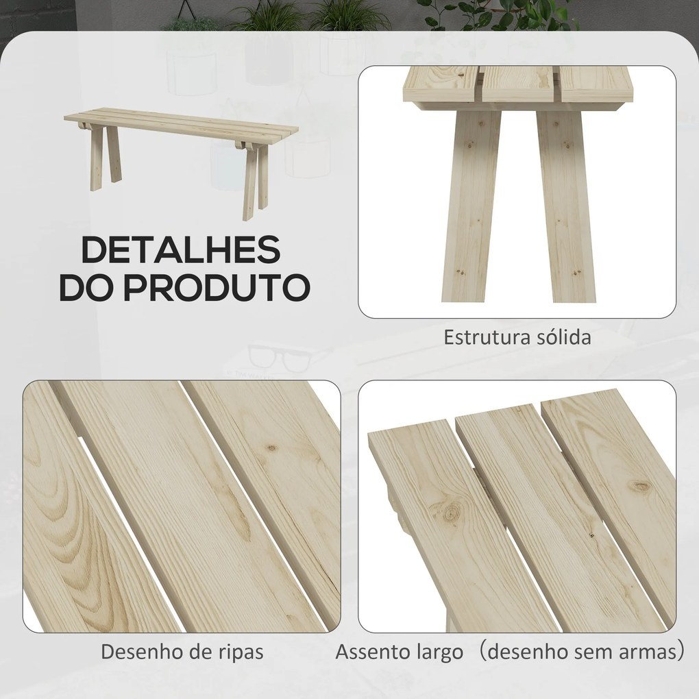 Banco de Madeira de 2 Lugares Capacidade 220 kg Banco de Jardim para Pátio Terraço Piscina 130x38x45 cm Natural