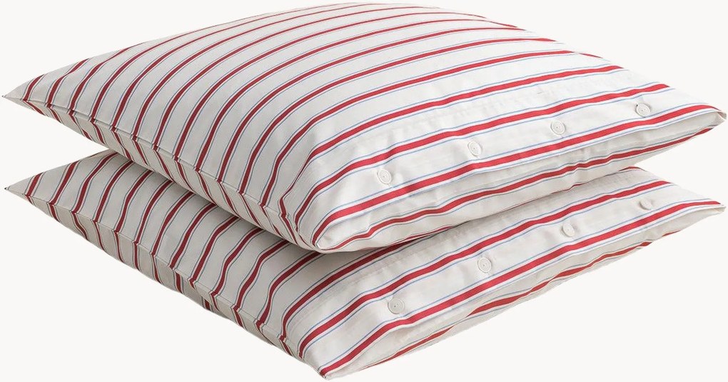 Fronhas de almofada em percal de algodão Striped Coral, conjunto de 2