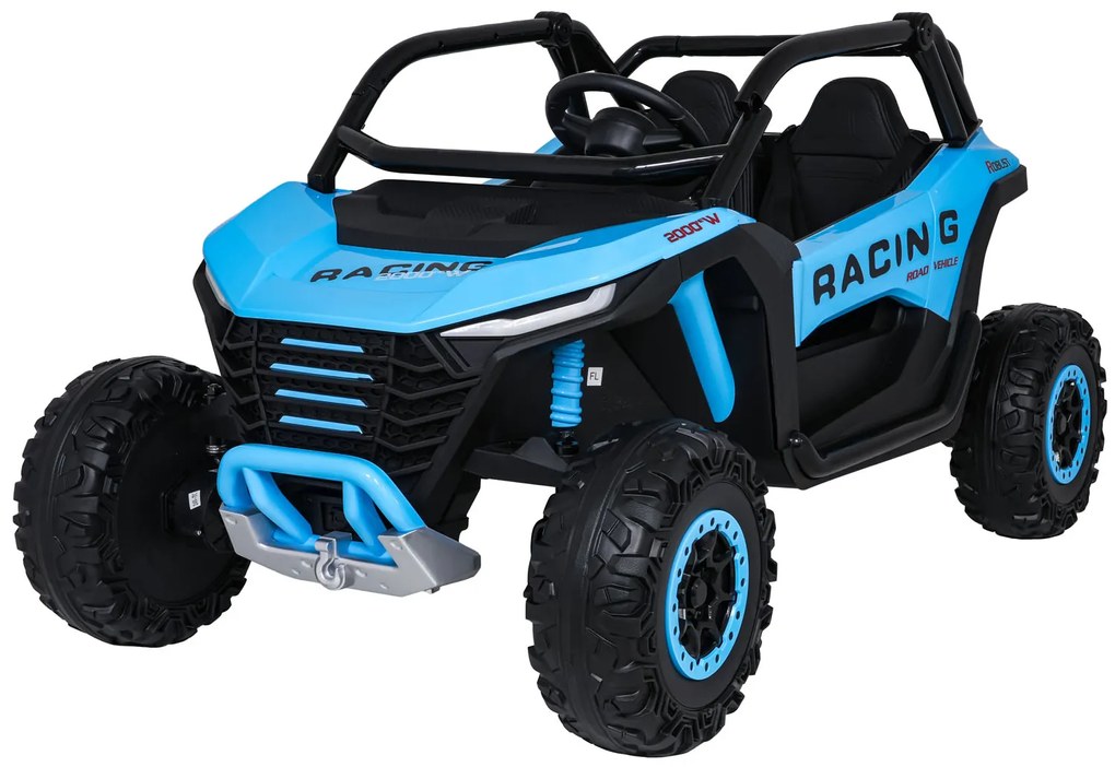 Carro elétrico para Crianças 4X4 2 Lugares 24V RACING Road 2000, Pneus Espuma EVA, Assento couro ecológico Azul