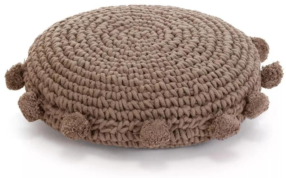 Almofada de chão tricotada redonda algodão 45 cm castanho