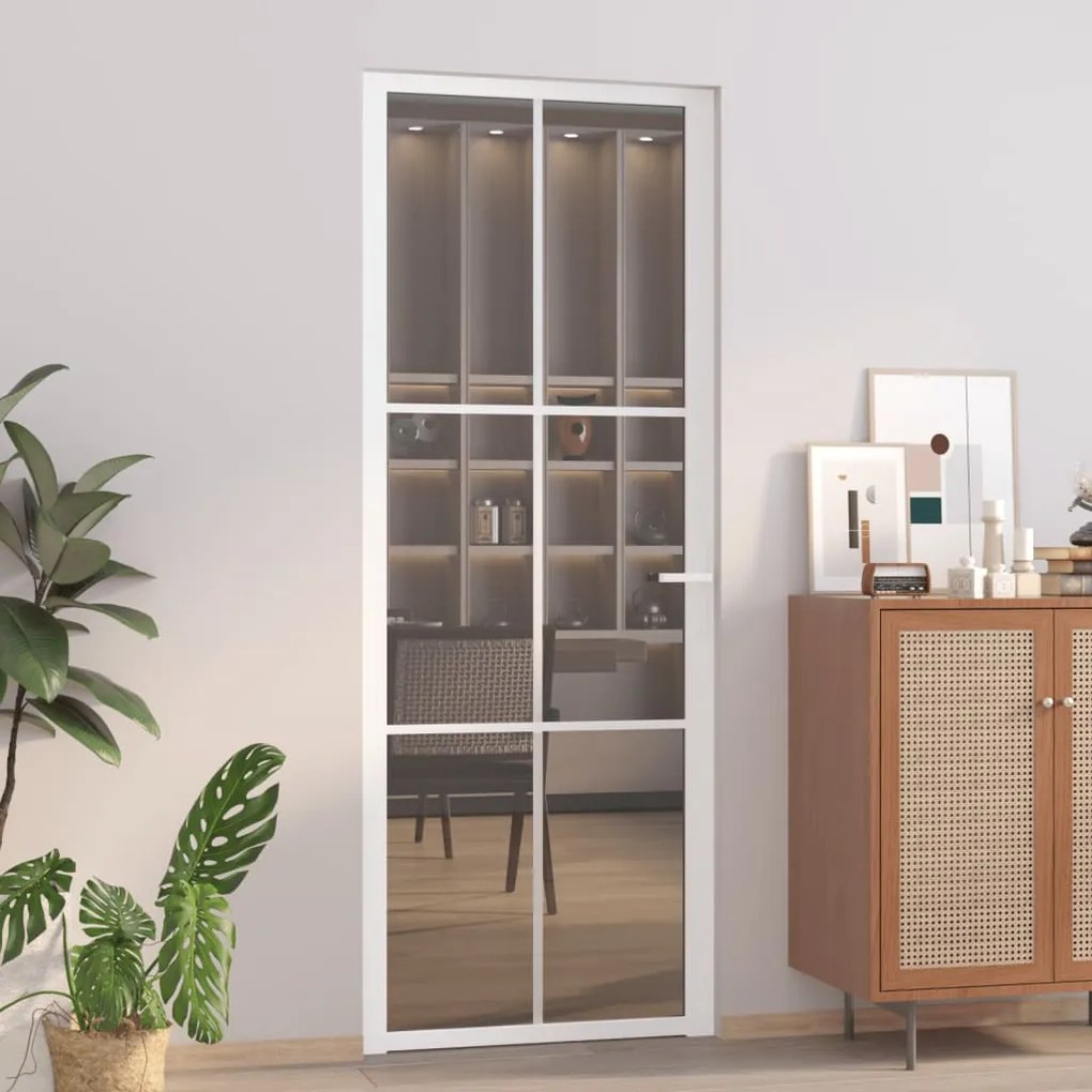 350588 vidaXL Porta de interior 76x201,5 cm vidro ESG e alumínio branco