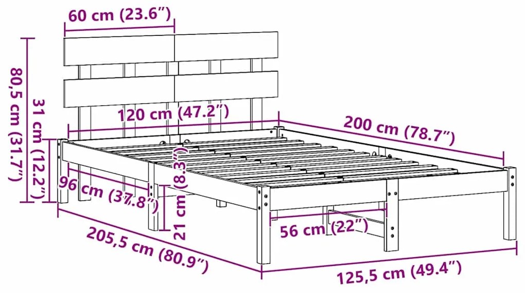 Estrado de Cama com Cabeceira Castanho Encerado 120x200 cm Madeira Sól