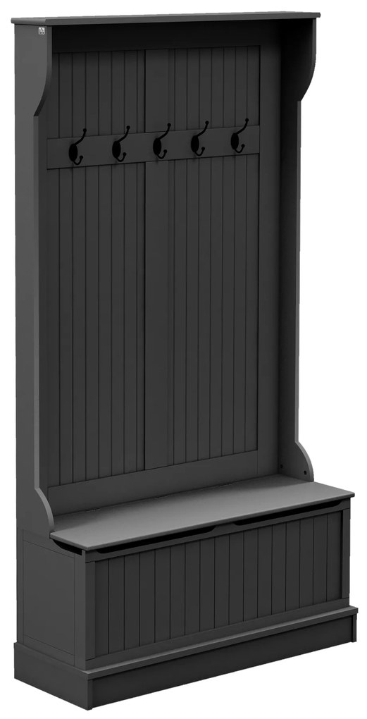Móvel Cabide de Entrada com Banco Armário de Entrada com Cabide 5 Ganchos e Espaço de Armazenamento 96x34x179,7 cm Preto