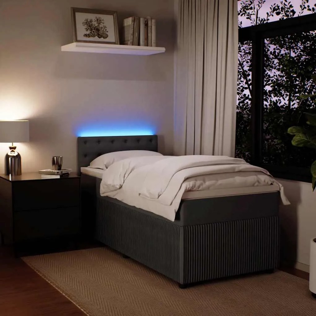 Cama com molas/colchão 80x200 cm veludo cinza-escuro