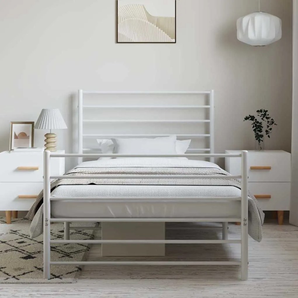 Estrutura de cama com cabeceira e pés 100x200 cm metal branco