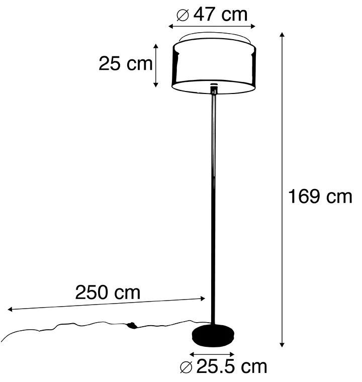 Candeeiro de pé design preto com abajur preto e branco 47 cm - Simplo Moderno,Design