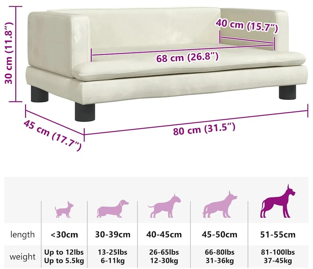 Cama para cães 70x45x30 cm veludo cor creme