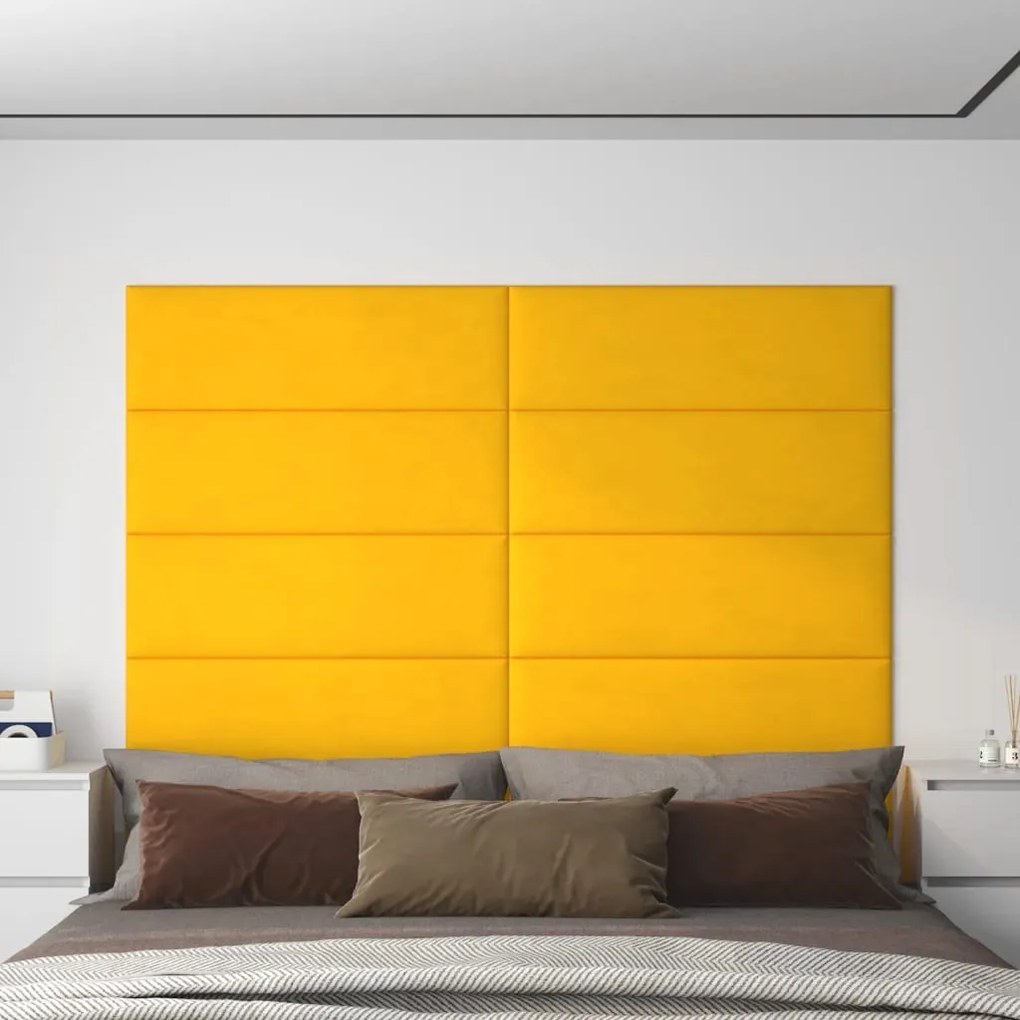 Painel de parede 12 pcs 90x30 cm veludo 3,24 m² amarelo
