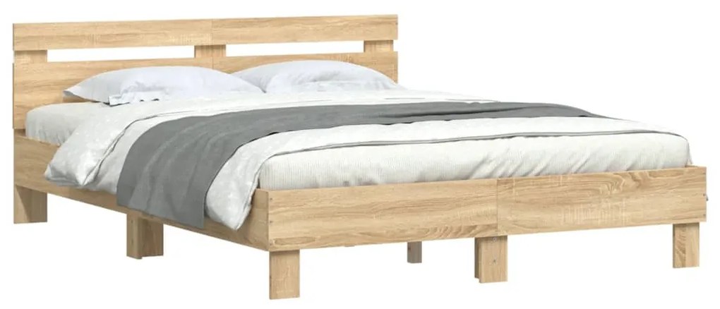 Estrutura cama c/ cabeceira/luzes LED 140x190cm carvalho sonoma