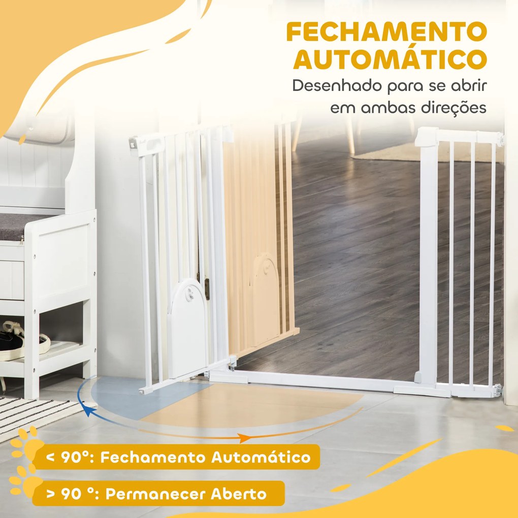 Barreira de Segurança de Animais de Estimação para Escadas e Portas com Aberturas de 75-131 cm com 3 Extensões Branco