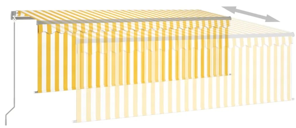 Toldo retrátil manual com estore/LED 4,5x3 m amarelo e branco