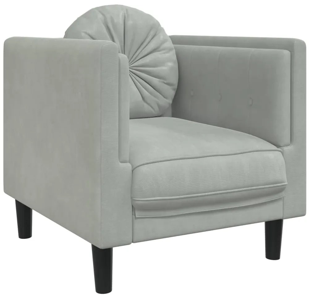 3 pcs conjunto de sofás com almofadas veludo cinzento-claro
