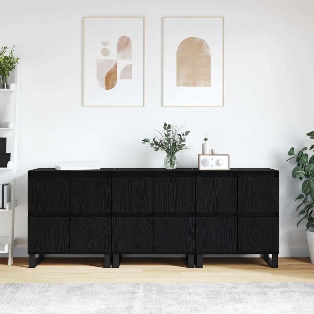 vidaXL Buffet 3 pcs Carvalho Preto 60 x 35 x 70 cm