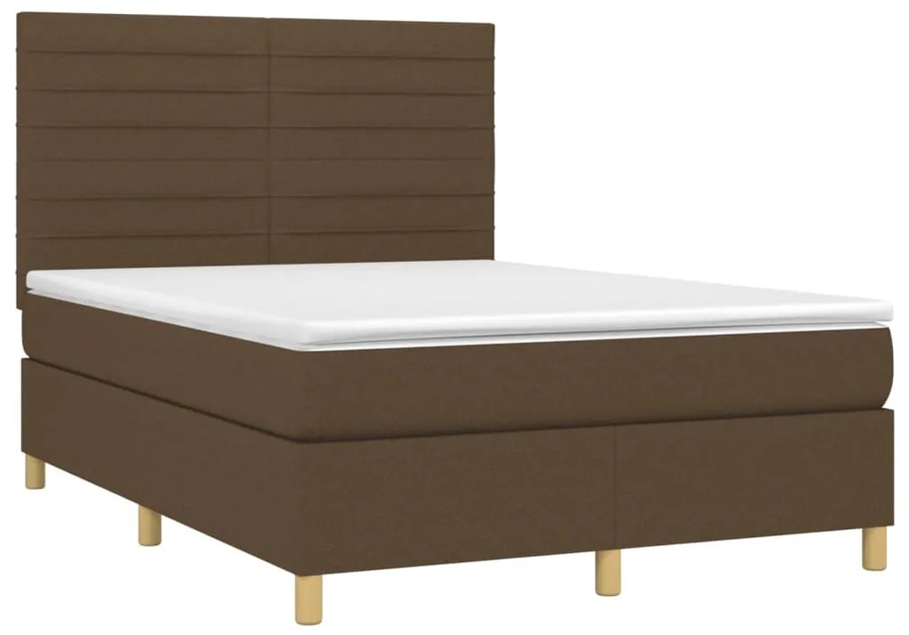 Cama box spring c/ colchão/LED 140x200cm tecido castanho-escuro
