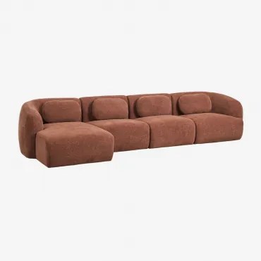 Sofá Modular Chaise Longue Esquerdo De 4 Peças Em Chenille Coquette Chenille Castanho Ferrugem - Sklum