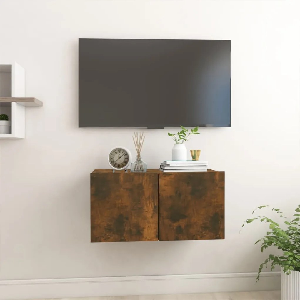 vidaXL Móvel de TV suspenso madeira processada 60x30x30 cm fumado